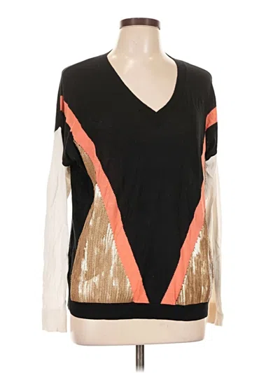 Pre-owned Ella Moss Long Sleeve Top Black V-neck Tops