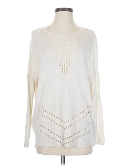 Pre-owned Ella Moss Long Sleeve Top Ivory Keyhole Neckline Tops