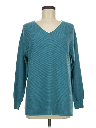 Pre-owned Ella Moss Long Sleeve Top Teal V-neck Tops