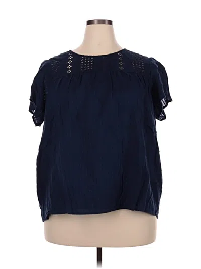 Pre-owned Ella Moss Short Sleeve Blouse In Blue