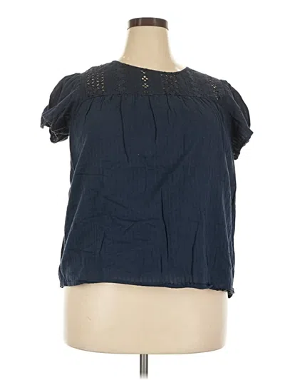 Pre-owned Ella Moss Short Sleeve Blouse In Blue