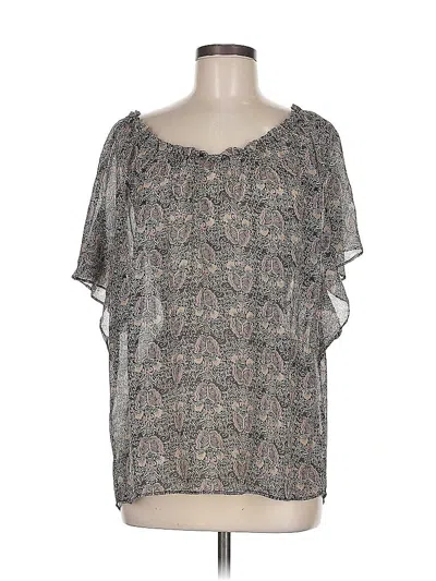 Pre-owned Ella Moss Short Sleeve Silk Top Gray Cold Shoulder Neckline Tops