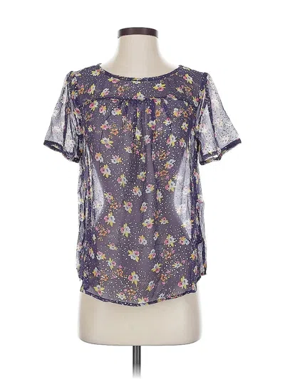 Pre-owned Ella Moss Short Sleeve Silk Top Purple Keyhole Neckline Tops