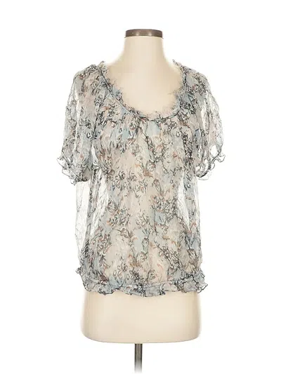 Pre-owned Ella Moss Short Sleeve Silk Top Silver Sweetheart Neckline Tops