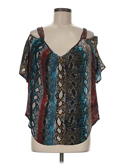 Pre-owned Ella Moss Short Sleeve Silk Top Teal Cold Shoulder Neckline Tops