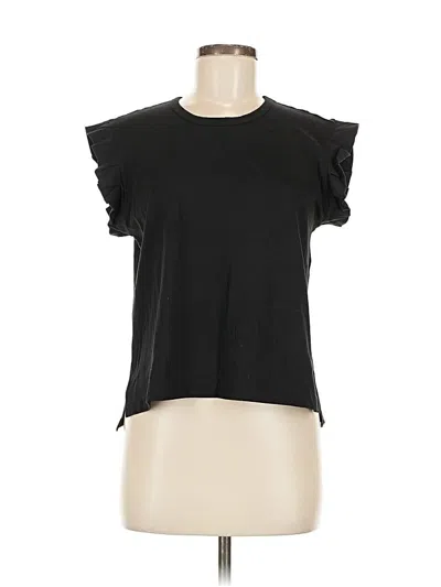 Pre-owned Ella Moss Short Sleeve Top Black Ruffles Neckline Tops