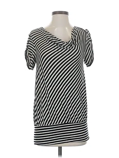 Pre-owned Ella Moss Short Sleeve Top Black Stripes Pattern Scoop Neck Tops