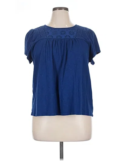 Pre-owned Ella Moss Short Sleeve Top Blue Keyhole Neckline Tops