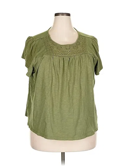 Pre-owned Ella Moss Short Sleeve Top Green Keyhole Neckline Tops