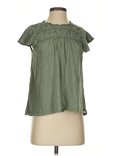 Pre-owned Ella Moss Short Sleeve Top Green Keyhole Neckline Tops