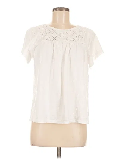Pre-owned Ella Moss Short Sleeve Top Ivory Keyhole Neckline Tops In White