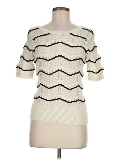 Pre-owned Ella Moss Short Sleeve Top Ivory Square Neckline Tops