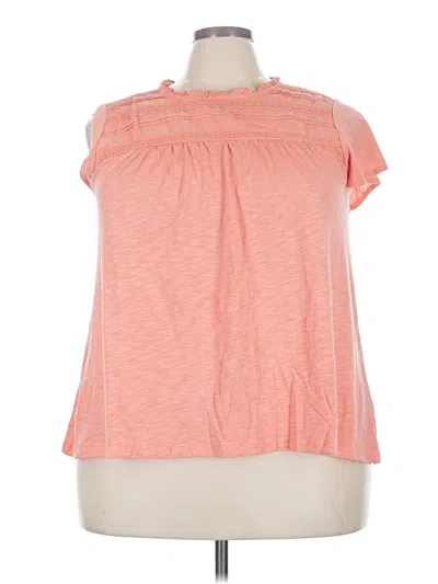 Pre-owned Ella Moss Short Sleeve Top Pink Mock Neckline Tops