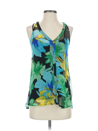 Pre-owned Ella Moss Sleeveless Silk Top Green Halter Neckline Tops