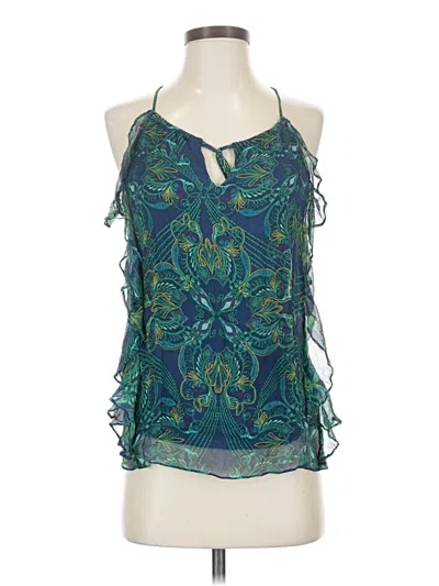 Pre-owned Ella Moss Sleeveless Silk Top Teal Halter Neckline Tops