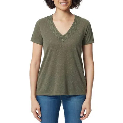 Ella Moss V-neck Lace Top In Deep Lichen In Green