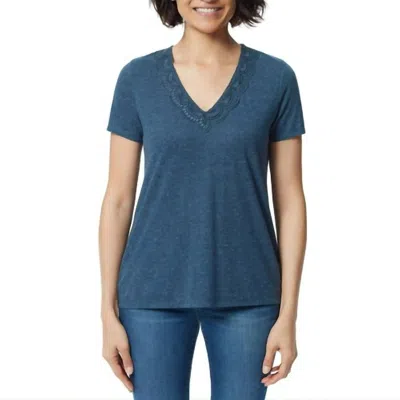 Ella Moss V-neck Lace Top In Verity In Blue