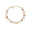 Ella Palm Women's Gold / White Capri Citrine & Pearl Gemstone Beaded Gold Bracelet