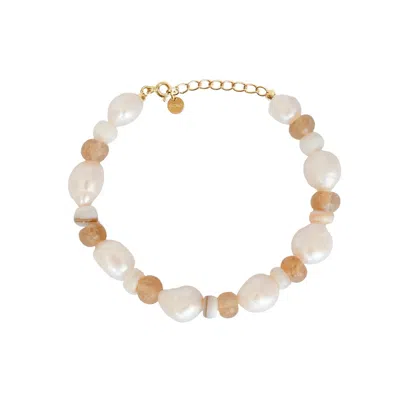 Ella Palm Women's Gold / White Capri Citrine & Pearl Gemstone Beaded Gold Bracelet