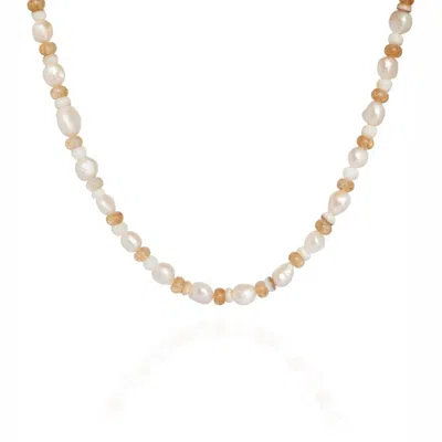 Ella Palm Women's Gold / White Capri Citrine & Pearl Gemstone Beaded Gold Necklace