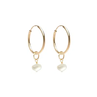 Ella Palm Women's Gold / White Cassis Keshi Pearl Sleeper Gold Hoops