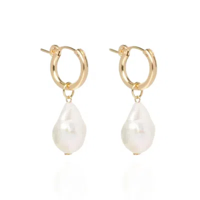 Ella Palm Women's Gold / White Eva Baroque Pearl Gold Huggie Hoops