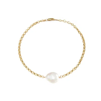 Ella Palm Women's Gold / White Layla  Baroque Pearl Chain Gold Bracelet