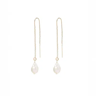 Ella Palm Women's White / Gold Eva Baroque Pearl Gold Fine Threader Earrings