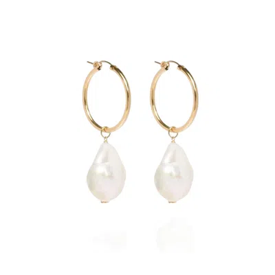Ella Palm Women's White / Gold Eva Baroque Pearl Gold Hoops