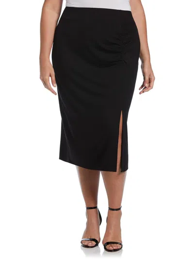 Ella Plus Womens Knit Ruched Midi Skirt In Black