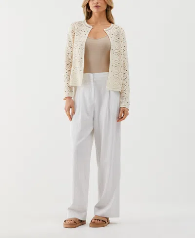 Ella Rafaella Petite Crochet Long Sleeve Cardigan Sweater In White