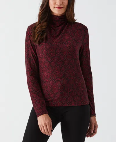 Ella Rafaella Petite Honeycomb Mosaic Print Ruched Mock Neck Long Sleeve Top In Multi