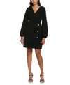 Ella Rafaella Petite Jewel Button Surplice Long Sleeve Dress In Black