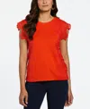 Ella Rafaella Petite Sleeveless Knit Top With Lace Detail In Red