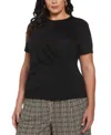 Ella Rafaella Plus Size Asymmetrical Wrap Short Sleeve Top In Black
