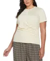 Ella Rafaella Plus Size Asymmetrical Wrap Short Sleeve Top In White