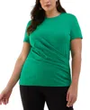 Ella Rafaella Plus Size Asymmetrical Wrap Short Sleeve Top In Green