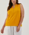 Ella Rafaella Plus Size Button Front Ruffle Sleeveless Tank Top