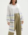 ELLA RAFAELLA PLUS SIZE COTTON-LINEN BLEND STRIPED CARDIGAN SWEATER