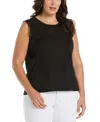 Ella Rafaella Plus Size Crochet Trim Sleeveless Top In Black