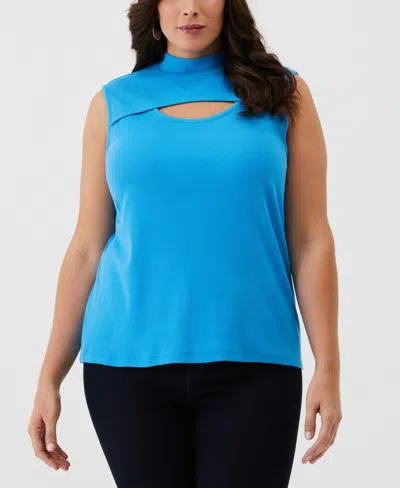Ella Rafaella Plus Size Cutout Ribbed Sleeveless Tank Top In Malibu Blue
