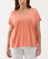 Ella Rafaella Plus Size Dot Trim Short Sleeve Top In Coral