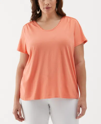 Ella Rafaella Plus Size Dot Trim Short Sleeve Top In Coral