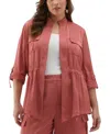 Ella Rafaella Plus Size Drawcord Waist Shine Roll Sleeve Jacket