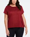 ELLA RAFAELLA PLUS SIZE ECO FABRIC SHORT SLEEVE TOP WITH DECORATIVE TRIM