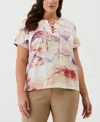 ELLA RAFAELLA PLUS SIZE ECO WATERCOLOR PRINT LACE-UP SHORT SLEEVE TEE SHIRT