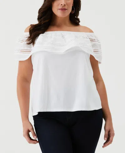 Ella Rafaella Plus Size Embroidered Off The Shoulder Top In White