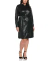 Ella Rafaella Women's Faux Leather Knee-length Shirtdress In Black