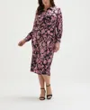 ELLA RAFAELLA PLUS SIZE FLORAL PRINT GATHERED POPOVER MIDI DRESS
