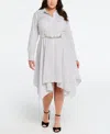 Ella Rafaella Plus Size Handkerchief Dress With Chain Belt In Gray